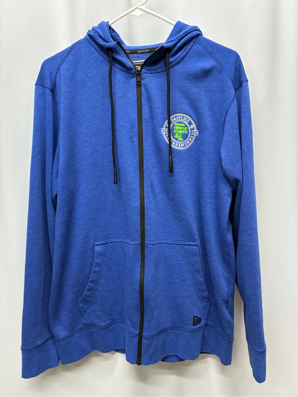 New Era baseball hoodie large blue Past time tournaments travel ball full zip